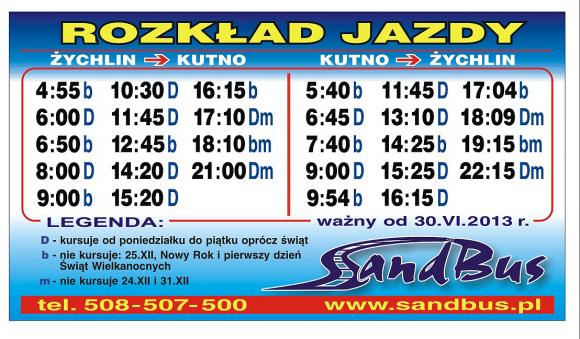 Nowe rozkłady SandBus: Kutno- Łódź i Kutno- Żychlin