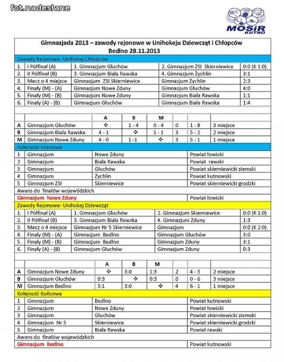 Dziewczęta z Gimnazjum w Bedlnie  awansowały do finałów wojewódzkich w unihokeju