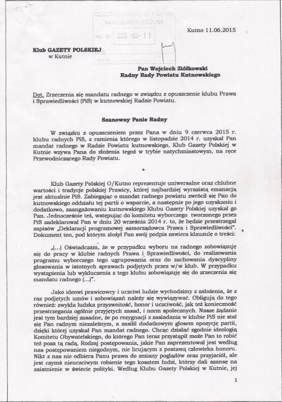 Ziółkowski: Nie zmieniam poglądów, chcę zrobić porządek. Klub Gazety Polskiej żąda zrzeczenia się mandatu