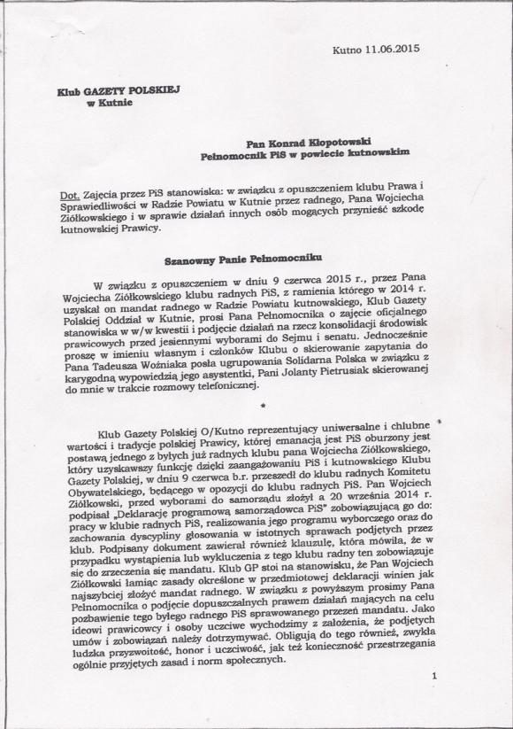 Ziółkowski: Nie zmieniam poglądów, chcę zrobić porządek. Klub Gazety Polskiej żąda zrzeczenia się mandatu