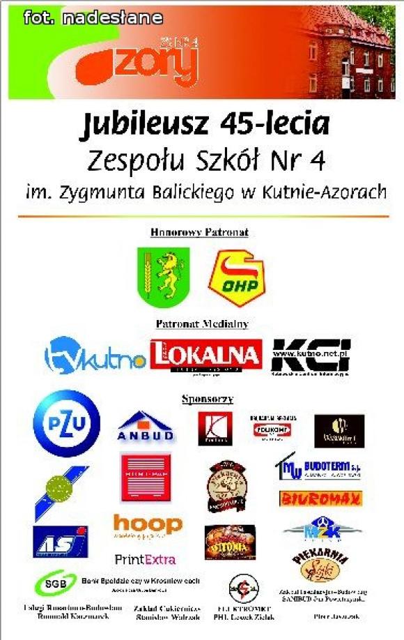 Jubileusz 45-lecia Zespołu Szkół nr 4 im. Zygmunta Balickiego w Kutnie -Azorach