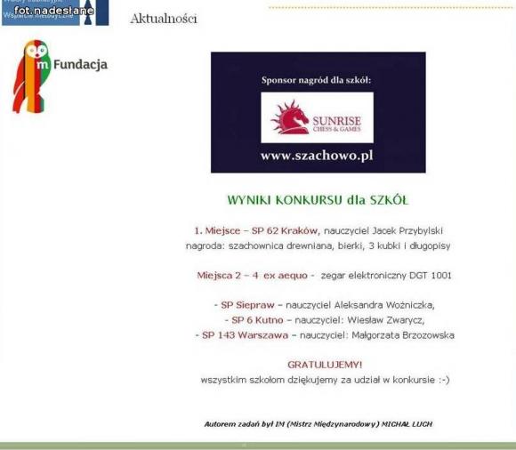Szóstka laureatem konkursu Ogólnopolskiego projektu szachowego