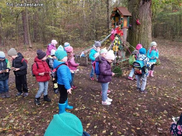 Przedszkolaki na ścieżce edukacyjnej w raciborowskim lesie