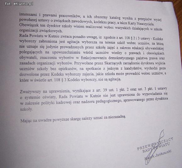 Zdaniem Rady Powiatu skargi Związku Zawodowego Nauczycieli ze 