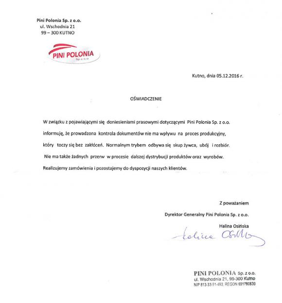 Oświadczenie Pini Polonia