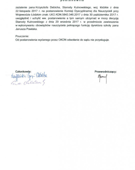 Postanowienie Komisji