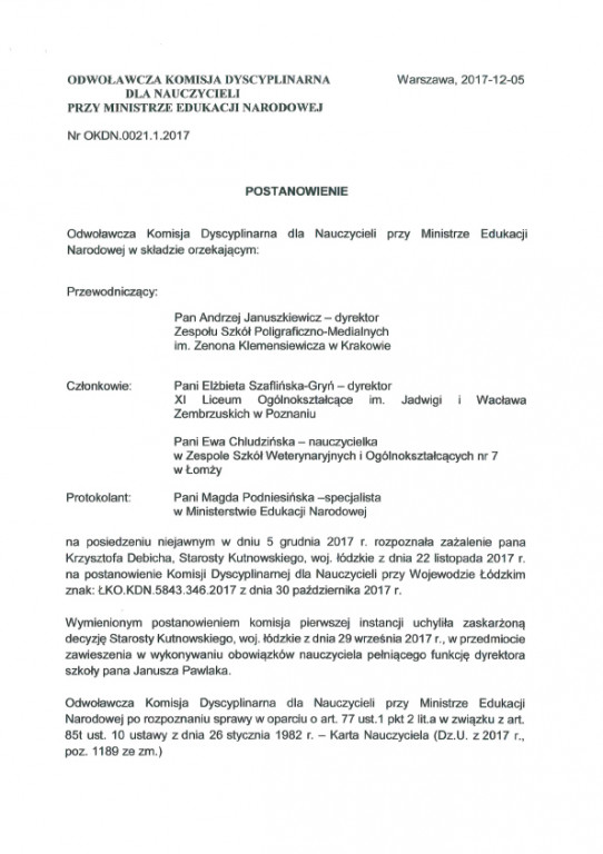 Postanowienie Komisji