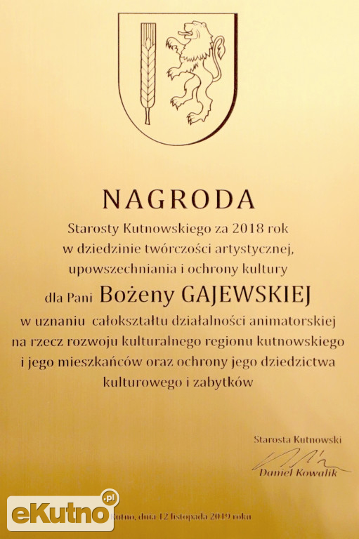 Nagroda Starosty dla B.Gajewskiej