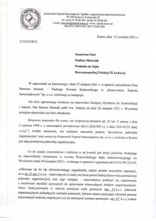 Prezes szpitala odpowiada