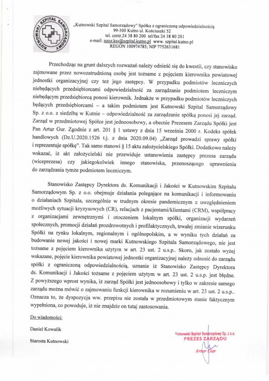 Prezes szpitala odpowiada