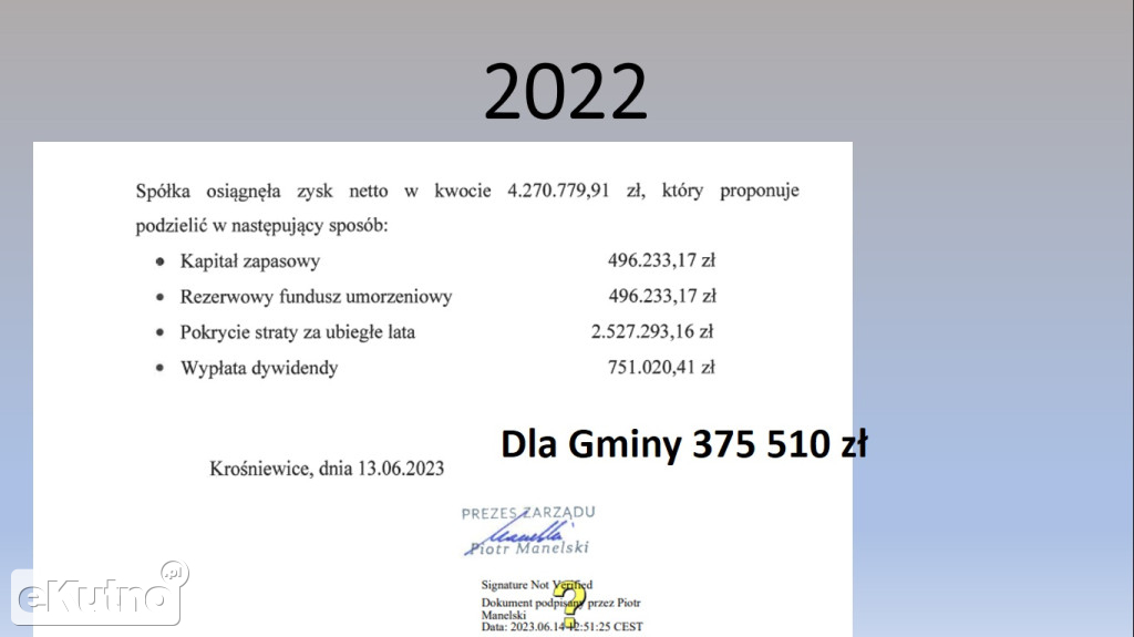 Rozliczenie zarządu ZUK w Krośniewicach