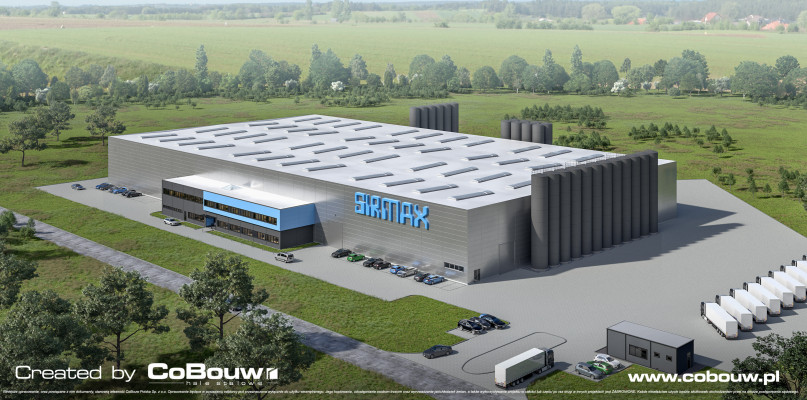 Źródło CoBouw Polska. Hala produkcyjno-magazynowa z budynkiem socjalno-biurowym https://cobouw.pl/realizacja/sirmax-polska-sp-z-o-o/