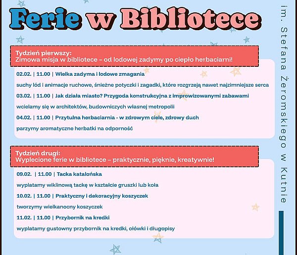 Trwają zapisy na Ferie w Bibliotece: zimowa misja, herbatki i wyplatanie