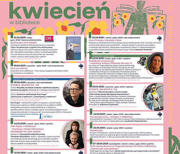 Kwiecień w bibliotece: Strefa Młodych, K. i D. Olbrychscy, Rok Wajdy